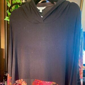 Floral Black and Red Long Sleeve Top with hood